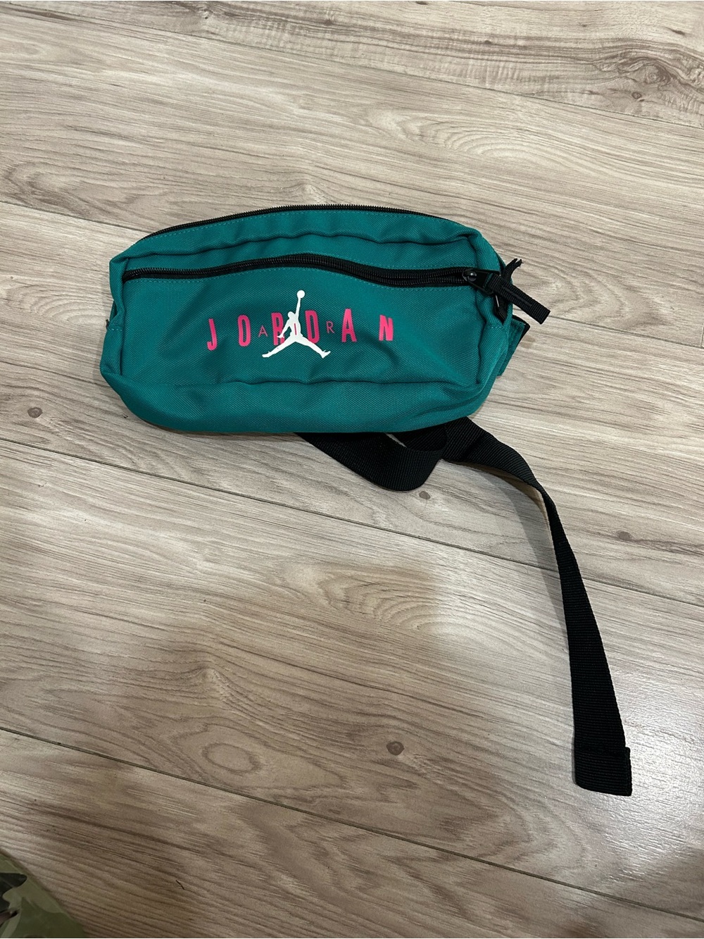 Jordan Teal Waist Pack with Pink Logo and Black Strap